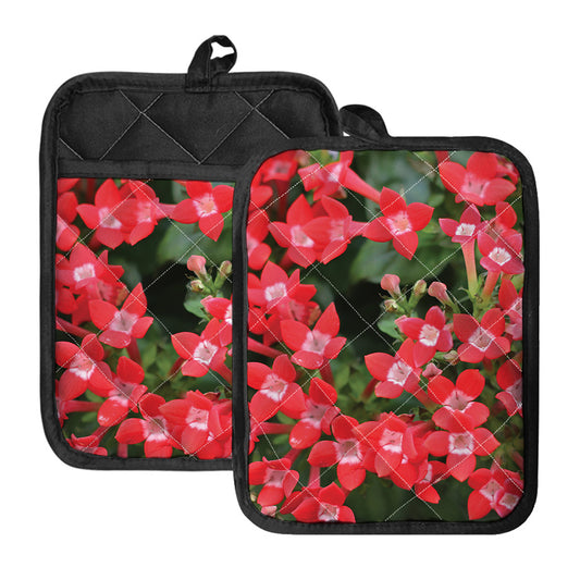 Red Bouvardia Print Pot Holders With Pocket