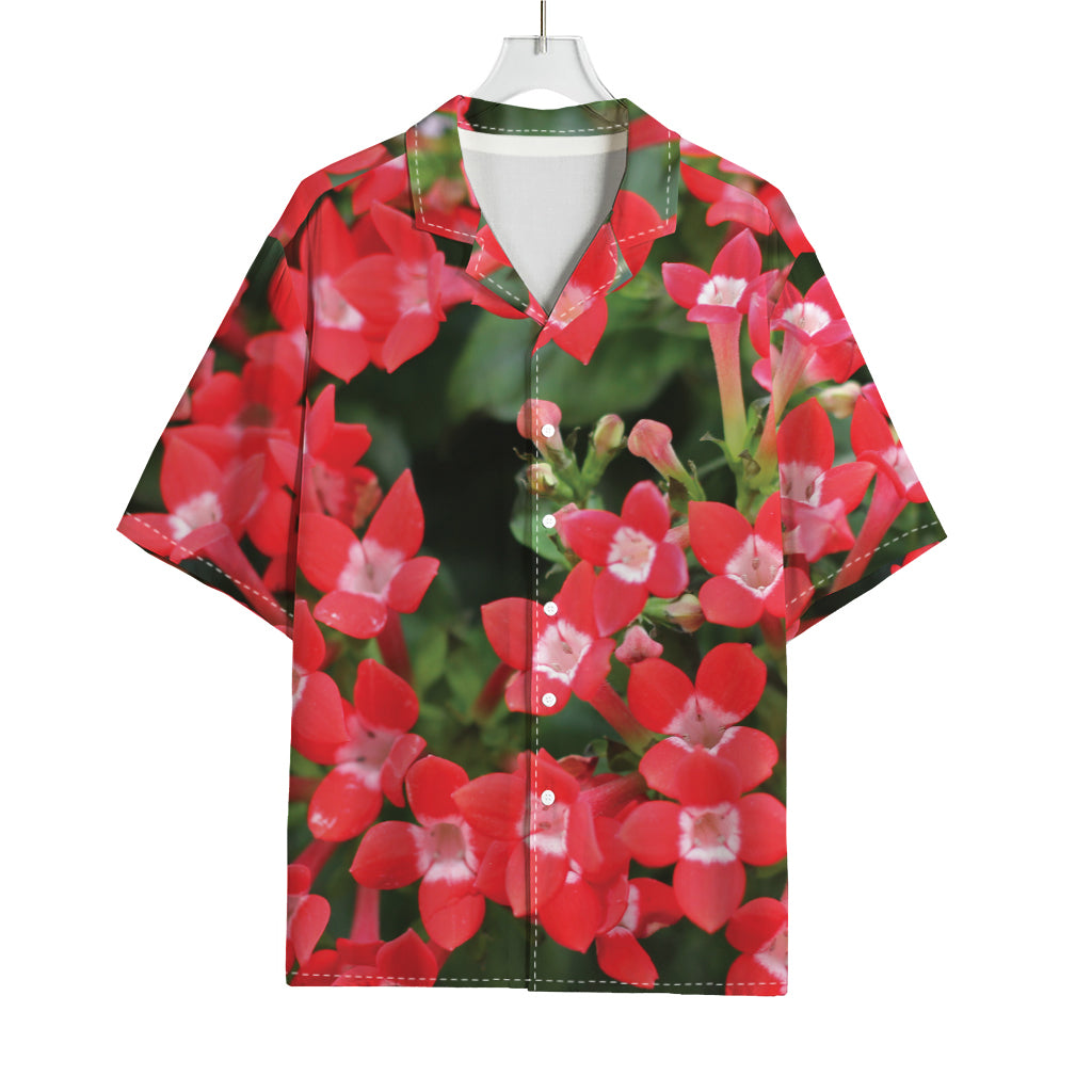 Red Bouvardia Print Rayon Hawaiian Shirt