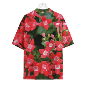 Red Bouvardia Print Rayon Hawaiian Shirt