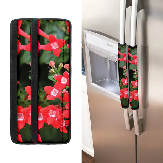 Red Bouvardia Print Refrigerator Handle Covers