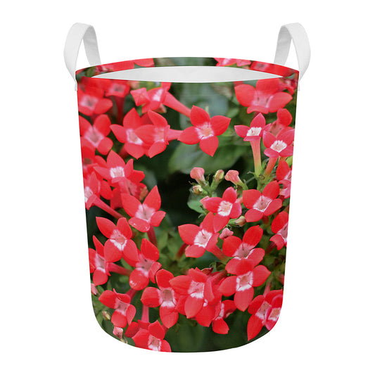 Red Bouvardia Print Round Laundry Basket