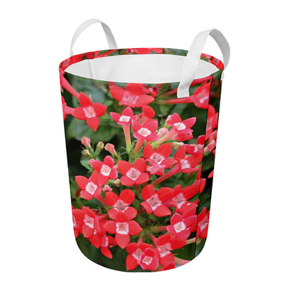 Red Bouvardia Print Round Laundry Basket