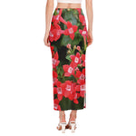 Red Bouvardia Print Side Slit Maxi Skirt