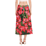 Red Bouvardia Print Side Slit Midi Skirt