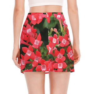 Red Bouvardia Print Side Slit Mini Skirt