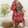 Red Bouvardia Print Silk V-Neck Kaftan Dress