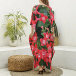 Red Bouvardia Print Silk V-Neck Kaftan Dress