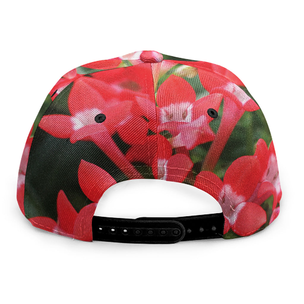 Red Bouvardia Print Snapback Cap