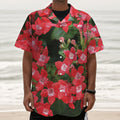 Red Bouvardia Print Textured Short Sleeve Shirt