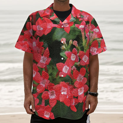 Red Bouvardia Print Textured Short Sleeve Shirt