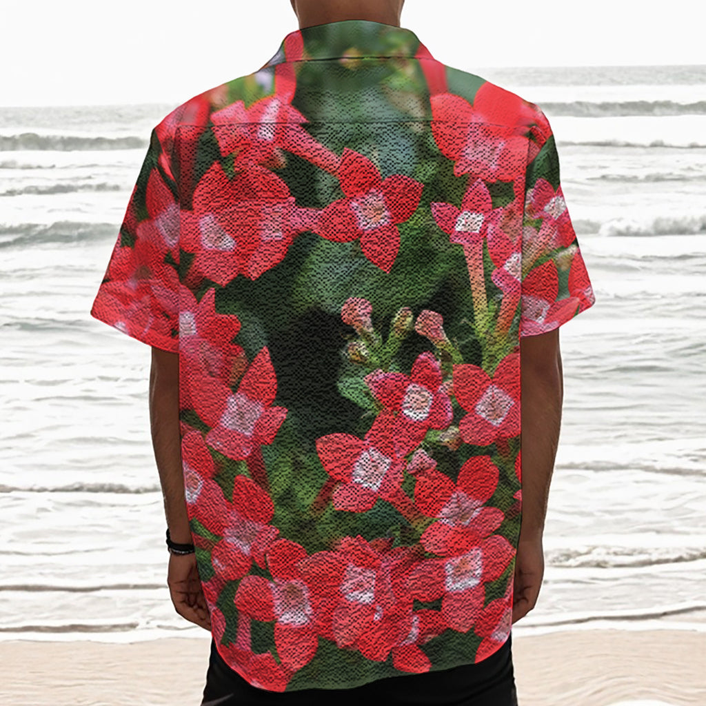 Red Bouvardia Print Textured Short Sleeve Shirt