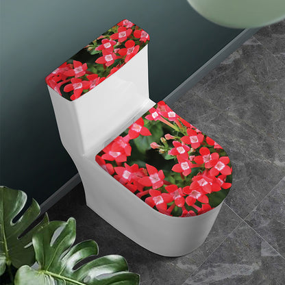 Red Bouvardia Print Toilet Lid And Tank Cover Set