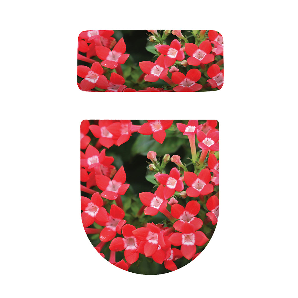 Red Bouvardia Print Toilet Lid And Tank Cover Set