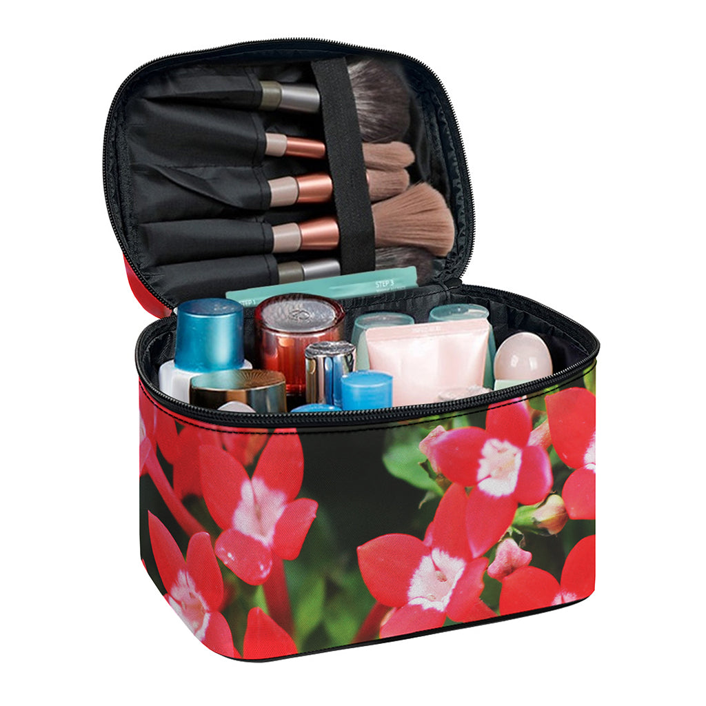 Red Bouvardia Print Travel Makeup Bag