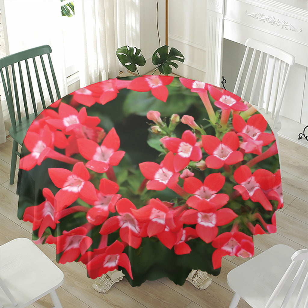 Red Bouvardia Print Waterproof Round Tablecloth