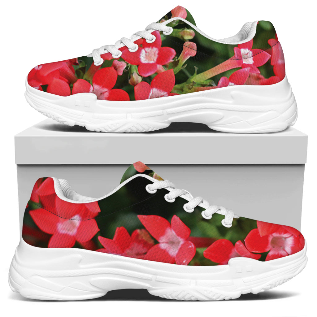 Red Bouvardia Print White Chunky Shoes