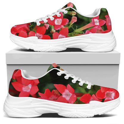 Red Bouvardia Print White Chunky Shoes