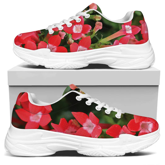 Red Bouvardia Print White Chunky Shoes