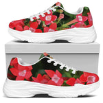 Red Bouvardia Print White Chunky Shoes