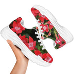 Red Bouvardia Print White Chunky Shoes