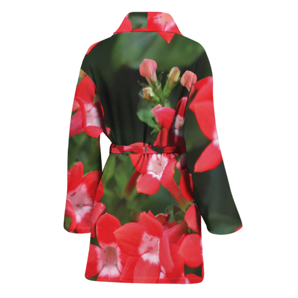 Red Bouvardia Print Women's Bathrobe