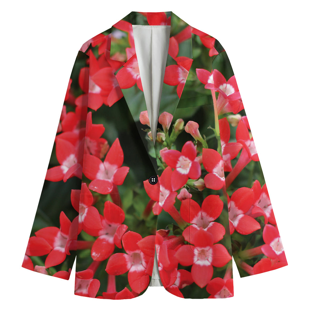 Red Bouvardia Print Women's Blazer