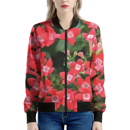 Red Bouvardia Print Women's Bomber Jacket
