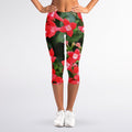 Red Bouvardia Print Women's Capri Leggings