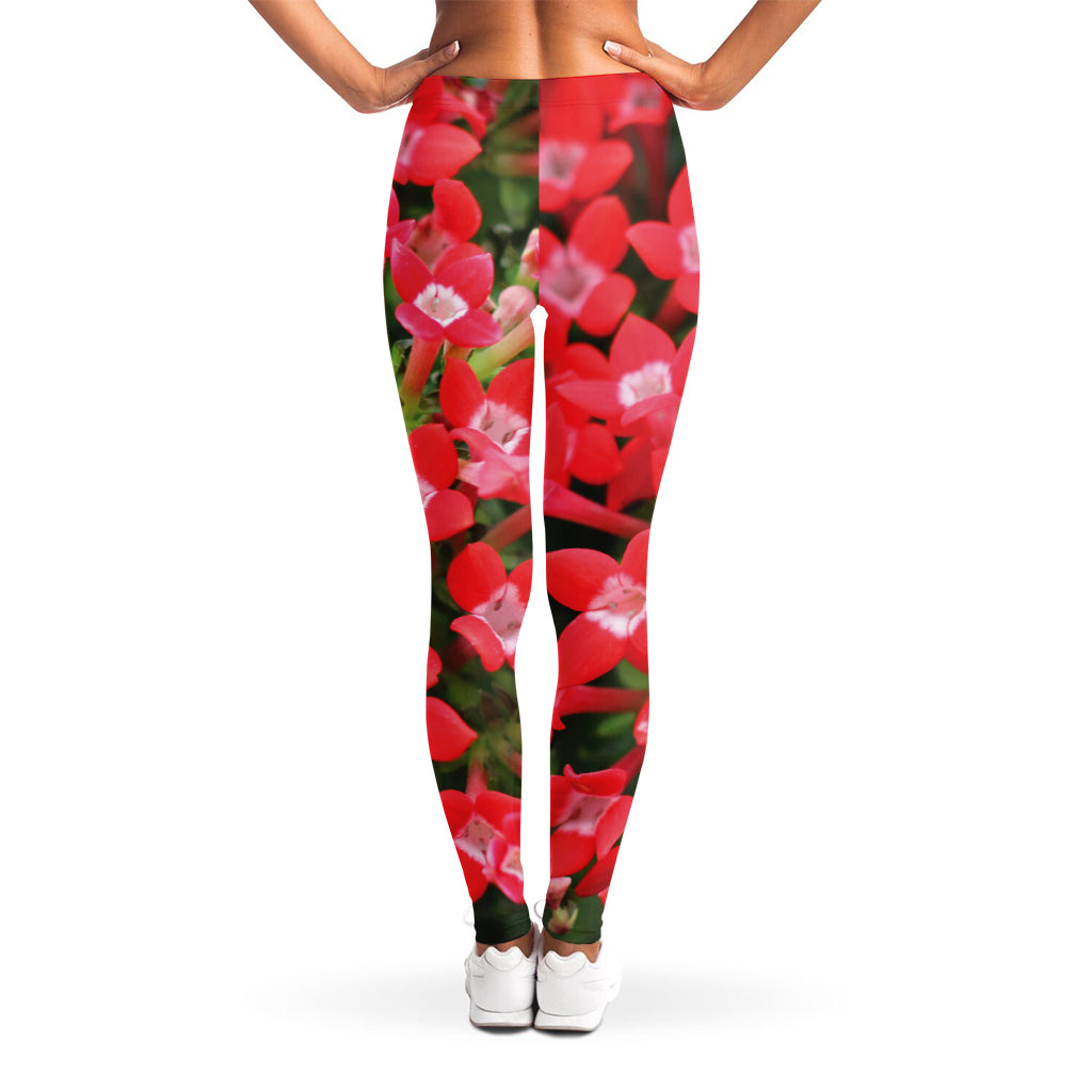Red Bouvardia Print Women's Leggings