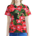 Red Bouvardia Print Women's Polo Shirt
