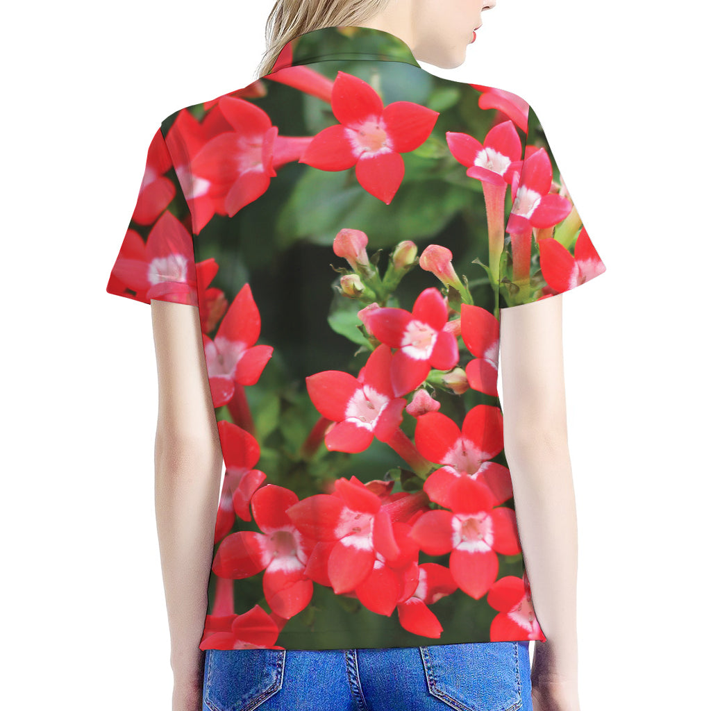 Red Bouvardia Print Women's Polo Shirt
