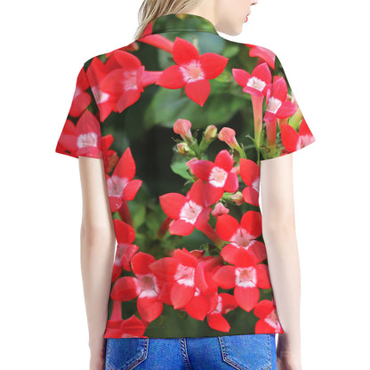 Red Bouvardia Print Women's Polo Shirt