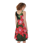 Red Bouvardia Print Women's Sleeveless Dress