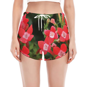 Red Bouvardia Print Women's Split Running Shorts