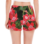 Red Bouvardia Print Women's Split Running Shorts