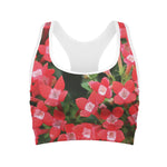 Red Bouvardia Print Women's Sports Bra