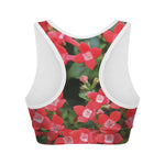 Red Bouvardia Print Women's Sports Bra