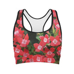 Red Bouvardia Print Women's Sports Bra