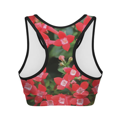 Red Bouvardia Print Women's Sports Bra