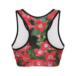 Red Bouvardia Print Women's Sports Bra