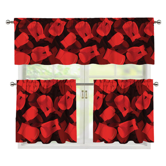 Red Boxing Gloves Pattern Print 3 Piece Kitchen Curtains