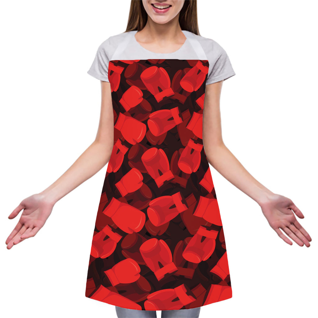 Red Boxing Gloves Pattern Print Adjustable Apron
