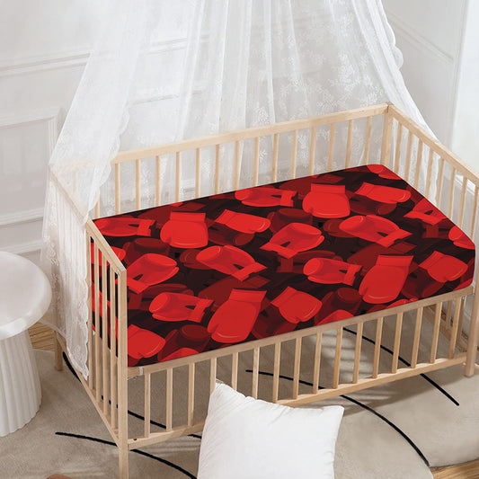 Red Boxing Gloves Pattern Print Baby Crib Sheet