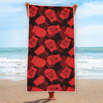 Red Boxing Gloves Pattern Print Beach Towel