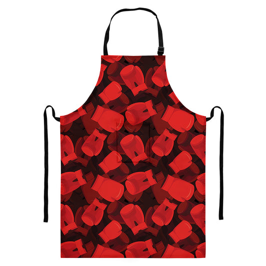 Red Boxing Gloves Pattern Print Bib Apron With Pocket