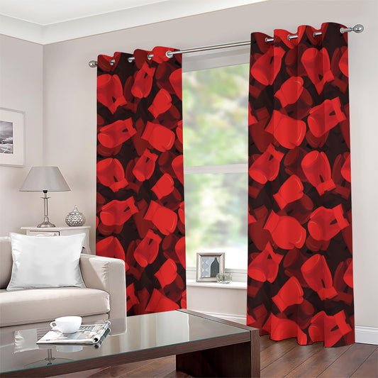 Red Boxing Gloves Pattern Print Blackout Grommet Curtains