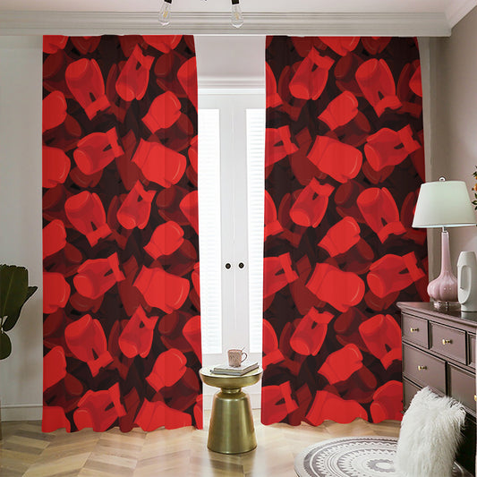 Red Boxing Gloves Pattern Print Blackout Pencil Pleat Curtains