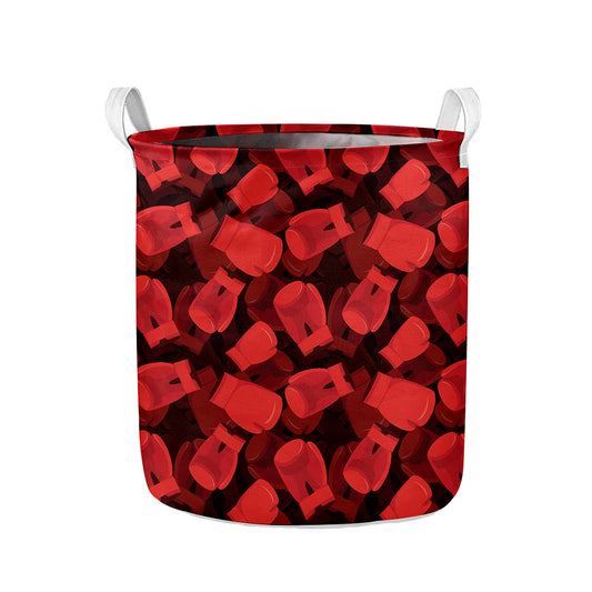 Red Boxing Gloves Pattern Print Collapsible Laundry Basket