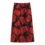 Red Boxing Gloves Pattern Print Cotton Front Slit Maxi Skirt