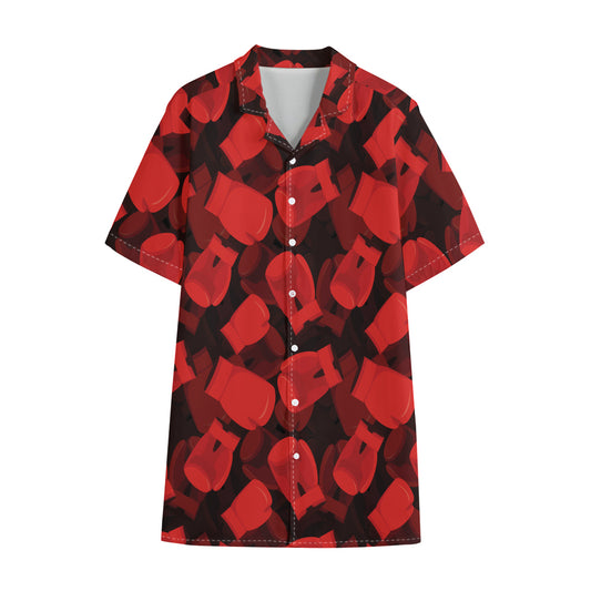 Red Boxing Gloves Pattern Print Cotton Hawaiian Shirt